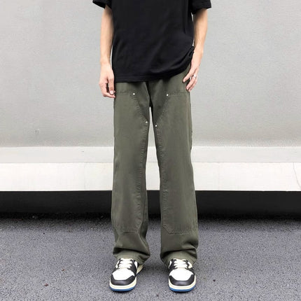 Army Green Logging Crane Pants Men's 2025 Spring American Style High Street Loose Straight Casual Pants cleanfit Pants