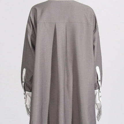 Japanese-Style Lazy Dress 2026 Spring Artistic Retro Commuting Color-Block Collar Loose Plus-Size Shirt Dress