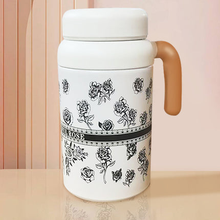 Cartoon cute high-value large-capacity new thermos stainless steel outdoor sports portable rope coffee cup