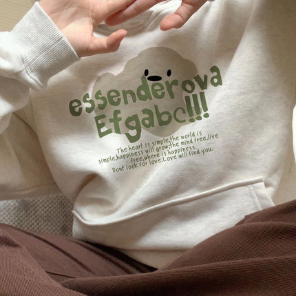 100 cotton gray puppy American-style pullover hooded sweater women's spring and autumn 2024 new loose long sleeve top