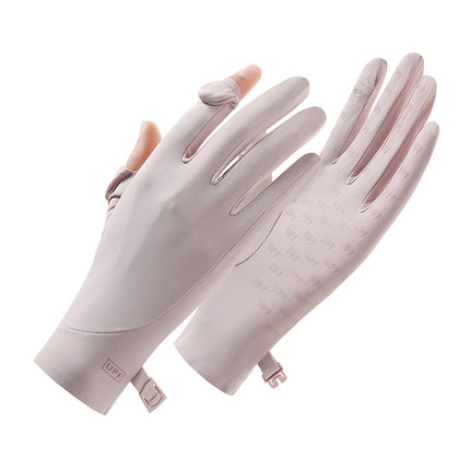Sun Protection Gloves for Women in Summer Outdoor Sports Cycling Cool Thin Non-Slip Finger Leakage Ice Silk Gloves Anti-Uv F4