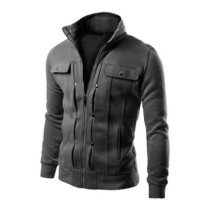 Cross-border supply foreign trade new stand collar zipper shirt men's coat slim cardigan short brushed sweater