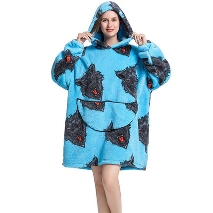 Cross-border New Printed Flannel Pullover Adult Cotton Velvet Lazy Clothing Cape Nightgown Warm Thickened Cold-proof Clothing