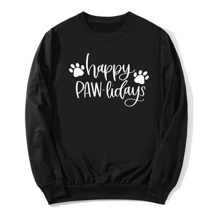 in stock Foreign Trade Cross-border Dog Feet Happy Pawlidays Printed Crewneck Sweat European and American Autumn and Winter Men's and Women's Top