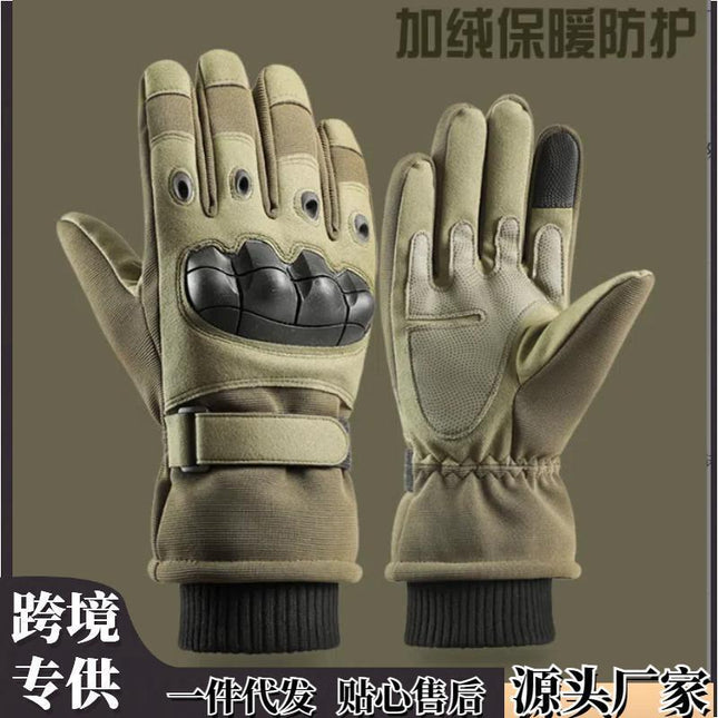 Tactical cycling training ski gloves outdoor mountaineering touch screen non-slip wear-resistant winter full finger fleece-lined warm gloves