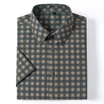 New 2025 Summer New Men's Short-Sleeved Bamboo Fiber Plaid Shirt Casual Half-Sleeved Pocketless Men's Lining