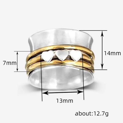 Retro Punk Style Carved Wide Body Ring Three Hearts Two-Color Ring Personalized Trendy Cool Men and Women Same Style Jewelry Batch