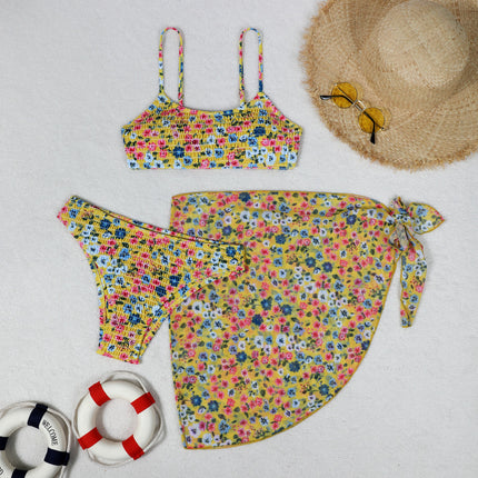 2024 European and American Split Bikini Three-Piece Cross-Border Amazon Sexy Floral Wrap Dress Beach Bikini Swimsuit