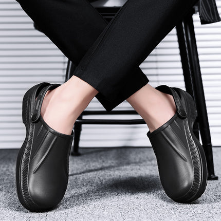 Cross-Border Style Men's Slippers, Closed-Toe Chef Kitchen Non-Slip Oil-Resistant Leather Shoes, Work Shoes, Dual-Purpose Sandals, Casual