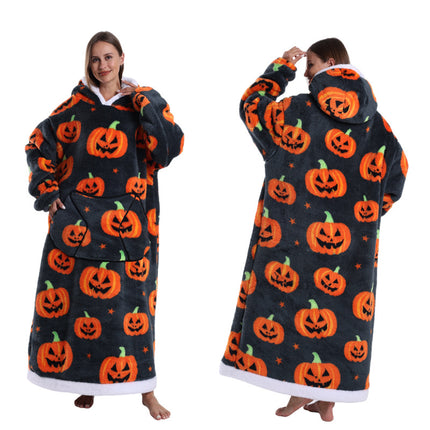 A generation of new fruit products lazy pajamas TV blanket embroidered hooded nightgown loose wear men's and women's bathrobes