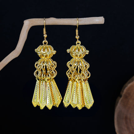 Ethnic Peacock Earrings Golden Bell Tassel Earrings Bohemian Leaf Pendant Scenic Earrings Wholesale