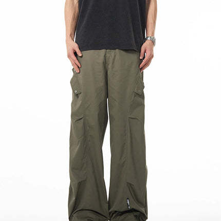 American Style Retro Army Green Tooling Paratrooper Pants Men's Summer Wrinkled Design Sense Wide Leg Loose Straight Casual Pants