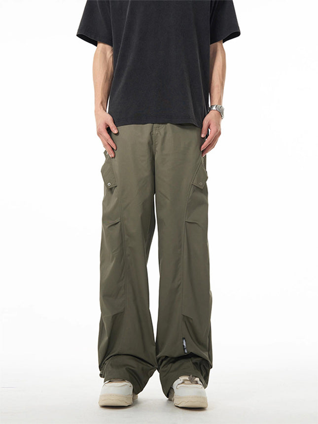 American Style Retro Army Green Tooling Paratrooper Pants Men's Summer Wrinkled Design Sense Wide Leg Loose Straight Casual Pants