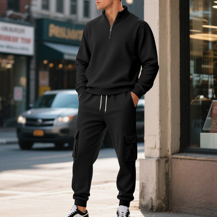 Cross-Border Autumn and Winter Men's Clothing Amazon Sweatshirt Set Men's Casual Fleece-Lined Warm Zipper Men's Workwear Pants Set