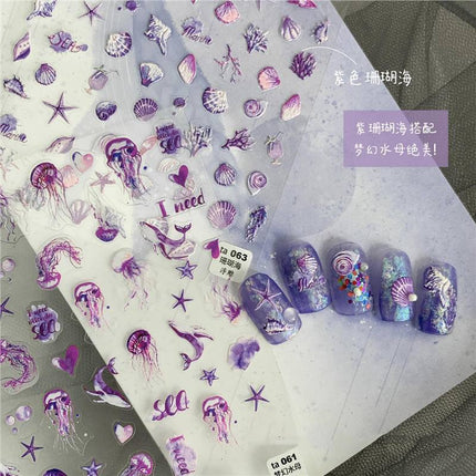 New Fresh Ocean-Themed Nail Stickers Trendy Shell Starfish Waves Blue Purple Coral Sea Nail Decoration