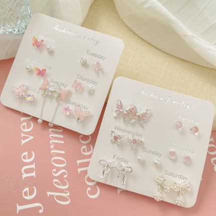 Exquisite Pink Zircon Butterfly Earrings suit Light Luxury High-end Earrings Sweet Fairy Style Earrings Summer Seaside