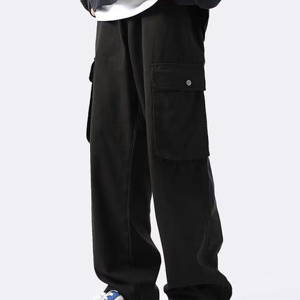 Trendy brand overalls men's loose large pocket four seasons casual pants Korean style trendy straight wide-leg mop pants men's clothing