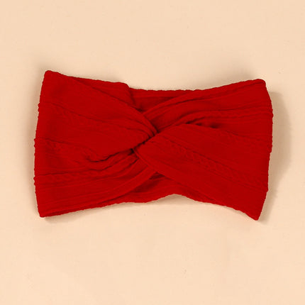 Cross-Border Kidsren's Hair Accessories European and American Popular Baby Cross Headband Jacquard Twist Bow Baby Pure Color Hairband