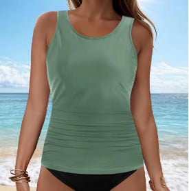 2025 New Cross-Border European and American Solid Color Two-Piece Swimsuit Solid Color Sexy Bikini Beach Hot Spring Swimwear Top