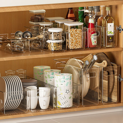 Storage Box Narrow Long Strip Slim Tall Transparent Snack Cosmetics Kitchen Cabinet Clothes Sundries File Book Storage Box