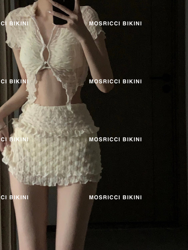 2026 Designer New Two-Piece Women's Swimsuit Bikini Three-Piece Set Hot Girl Swimwear Covering Flaws Hot Spring Wholesale