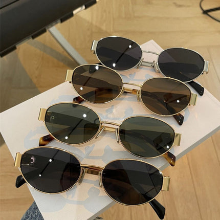 Cross-Border Popular Metal Oval Small Frame Sunglasses, Fashionable Sunglasses for Women, High-End Sun Visors, Glasses Wholesale