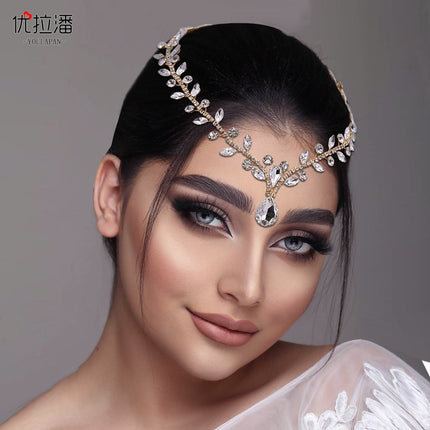 Youlapan Cross-Border European and American Simple Hairband with Rhinestones and Water Drop Design, Forehead Hair Chain, Symmetrical Hair Accessory Hp465
