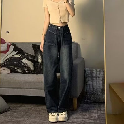 Pear Shape Figure Straight Leg Wide Leg Jeans Women's Spring and Summer 2025 New High Waist Loose Slimming Belly Covering Pants