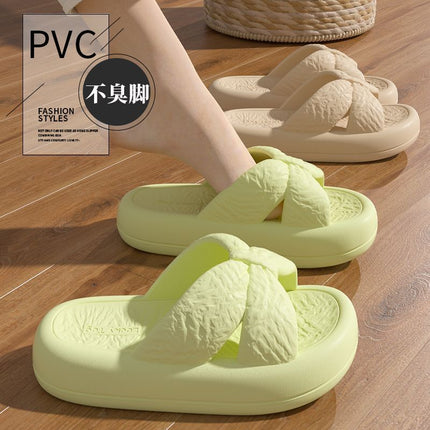 New Home Slippers for Women with Bows, Indoor Quick-Drying, Non-Slip, Bathing and Stepping on Shit, Solid Color Casual Sandals and Slippers Wholesale