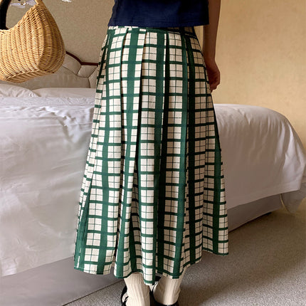 Ovinsyang Green Plaid Skirt Women's Summer Design Niche Preppy Style Outfit a Line