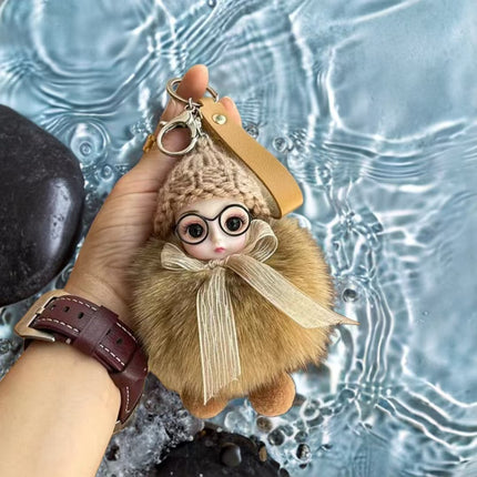 Fox Real Hair Ball Internet Celebrity Small Pendant Sleeping Doll Advanced Sense Doll Pendant Car Keychain Pendant for Women