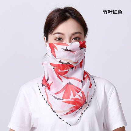 Summer sun protection mask scarf women's large mask neck protection breathable full cover face UV protection chiffon thin veil scarf