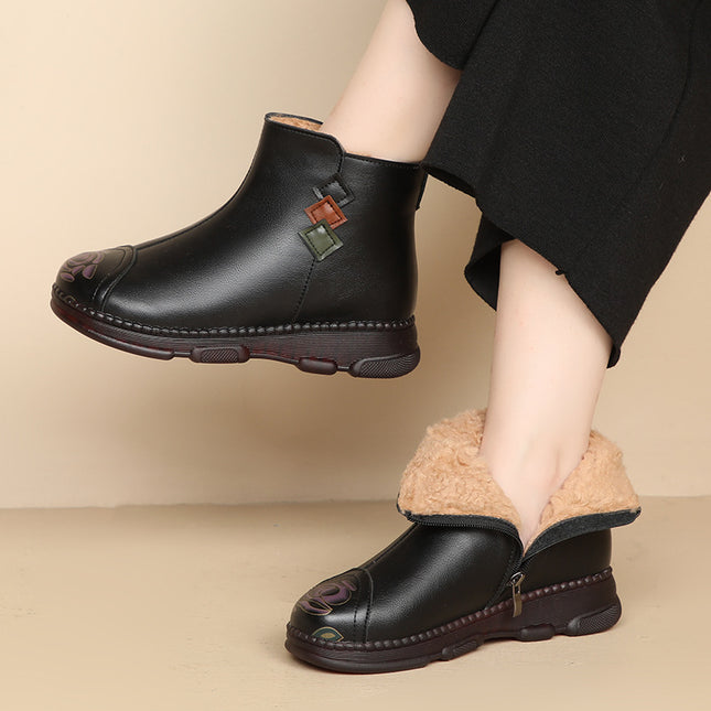 Mother Shoes Winter Cotton Shoes Fleece-lined Ankle Boots Autumn and Winter Anti-slip Warm Winter Shoes for the Elderly Middle-aged Leather Shoes Middle-aged Women's Shoes