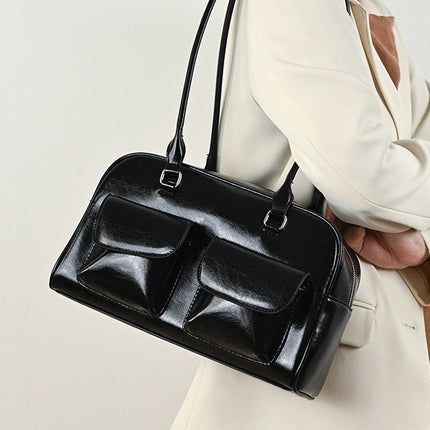 2025 New Tote Bag Large Capacity Bag Women's Shoulder Armpit Bag Oil Wax Leather Bag Double Bag Casual Handbag