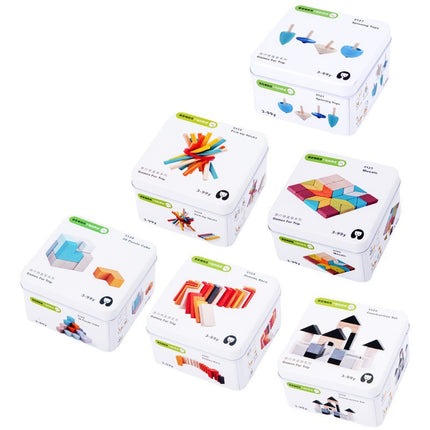 Children's Montessori Iron Boxed Toys 2-6 Years Old Baby Educational Enlightenment Early Education Building Blocks Rubik's Cube Top Wooden Puzzle