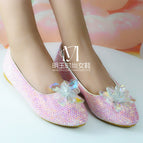 Flat, low-heeled pink jelly crystal glass flower shoes / 35