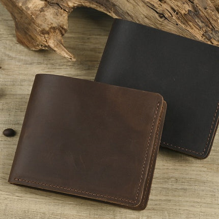 Men's Crazy Horse Leather Wallet Genuine Leather Card Holder Simple 80% off Horizontal Style Pure Leather Vintage Wallet
