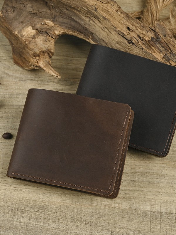 Men's Crazy Horse Leather Wallet Genuine Leather Card Holder Simple 80% off Horizontal Style Pure Leather Vintage Wallet