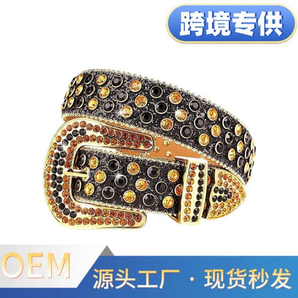 Women's Belt with Rhinestone Inlay Decoration, Versatile for Jeans, Bbsimon Belt Manufacturer Wholesale, Personalized and Trendy