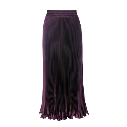 2025 new European and American foreign trade women's satin metallic luster pleated skirt long organ skirt long skirt skirt