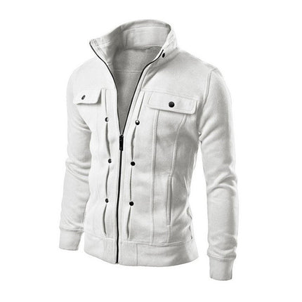 Cross-border in stock foreign trade new stand collar sweater zipper cardigan men's coat slim short brushed sweater jacket