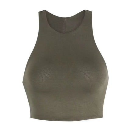 YPFF Fashionable Women's Vest European and American Arc Hem Fitness Sports Sexy Solid Color Short Navel Sleeveless Top
