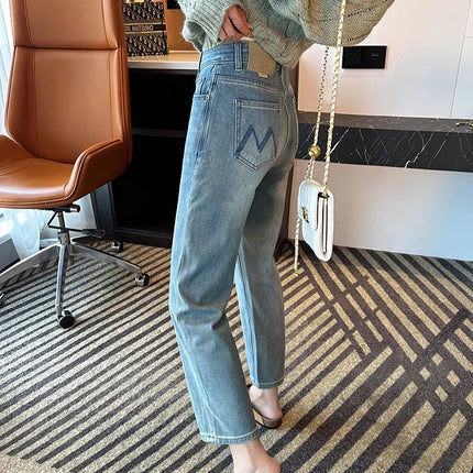 Pear-Shaped Figure Slim Straight Cropped Jeans for Women, New High-Waisted, Leg-Slimming, Stretchy, Loose-Fitting Petite Pants
