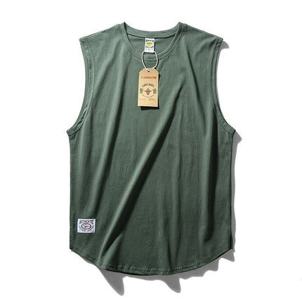 Comfortable and Good to Wear Solid Color Crewneck Washed Cotton Loose Waistcoat Retro Craft Garden Swing Side Split Sports Casual Vest