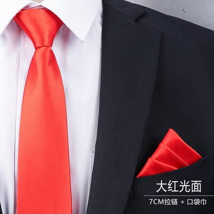 Dress Wedding Tie Men's 8CM Bridegroom Wedding Korean Style wine red Business Tie Narrow Zipper Lazy Men and Women