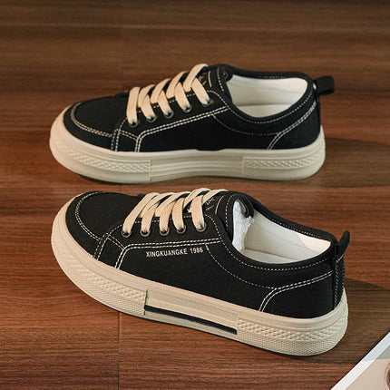 2025 Spring New Canvas Shoes Women's Flat Easiest for Match Sports and Casual Women's Shoes Student Soft Sole Plaid Black Cloth Shoes