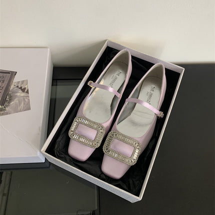 Spring 2025 New Style Style Style Red Mary Jane Shoes French Flat Rhinestone Single Shoes Fairy Shoes