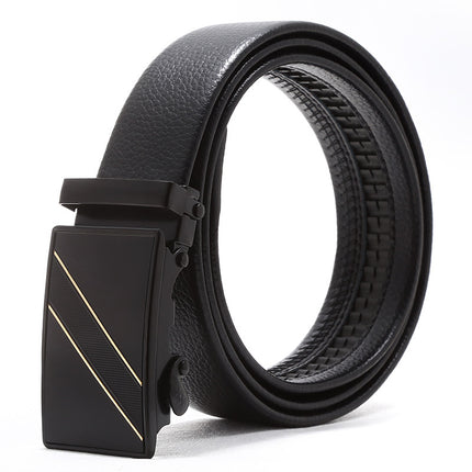 Automatic buckle men's belt young luxury business fashion Korean version of simple litchi pattern black pants belt wholesale