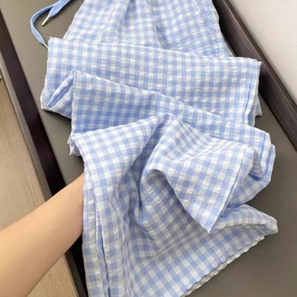 Contrast Color Stitching Prellis Pants Women's Spring and Summer Thin 2025 New High Waist Straight Leg Pants Slim-fit Loose Korean Style Mop Pants