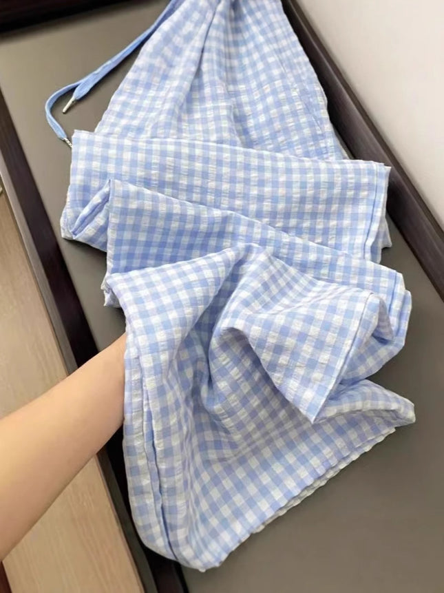 Contrast Color Stitching Prellis Pants Women's Spring and Summer Thin 2025 New High Waist Straight Leg Pants Slim-fit Loose Korean Style Mop Pants